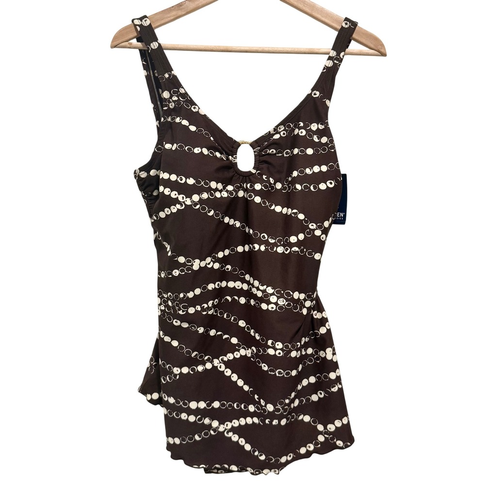 Jantzen Classics 2000s Swimdress One Piece Swimsuit Size 14 Brown Cream NWT - Picture 3 of 16